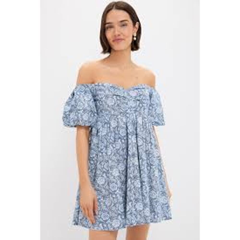 ENGLISH FACTORY Blue Medallion Floral Olympia Mini Dress Size M NWT